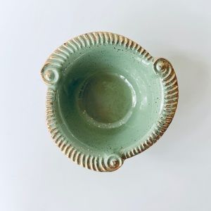 Vintage MCM Green Speckled Ceramic Dish Calif 974